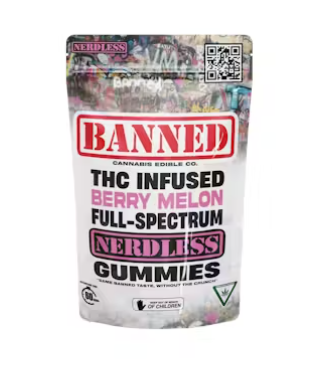 Photograph of product: Banned - Gummies - Berry Melon - 200mg Nerdless - 4pk