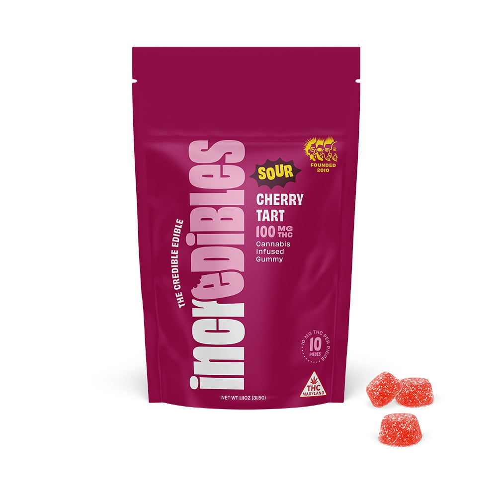 Photograph of product: Bites: Sour Cherry Tart Gummies | 10 Pack 100mg