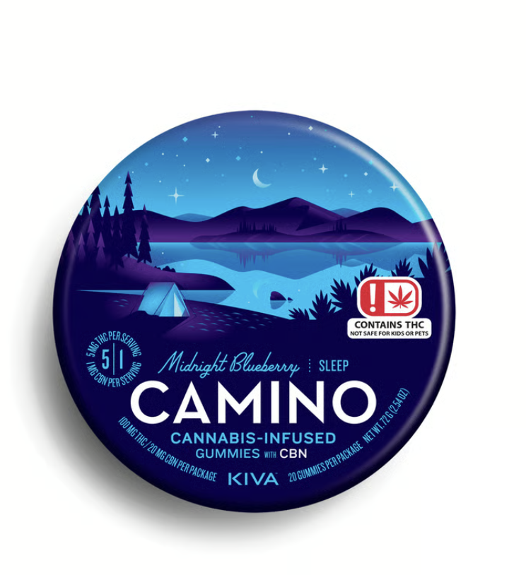 Photograph of product: Kiva 'Camino' | Midnight Blueberry | 100mg THC : 20mg CBN | 20 pc