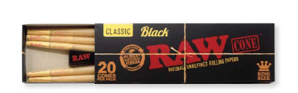 Photograph of product: Raw Classic Natural Rolling Papers - Cones - Black King Size 20 pk