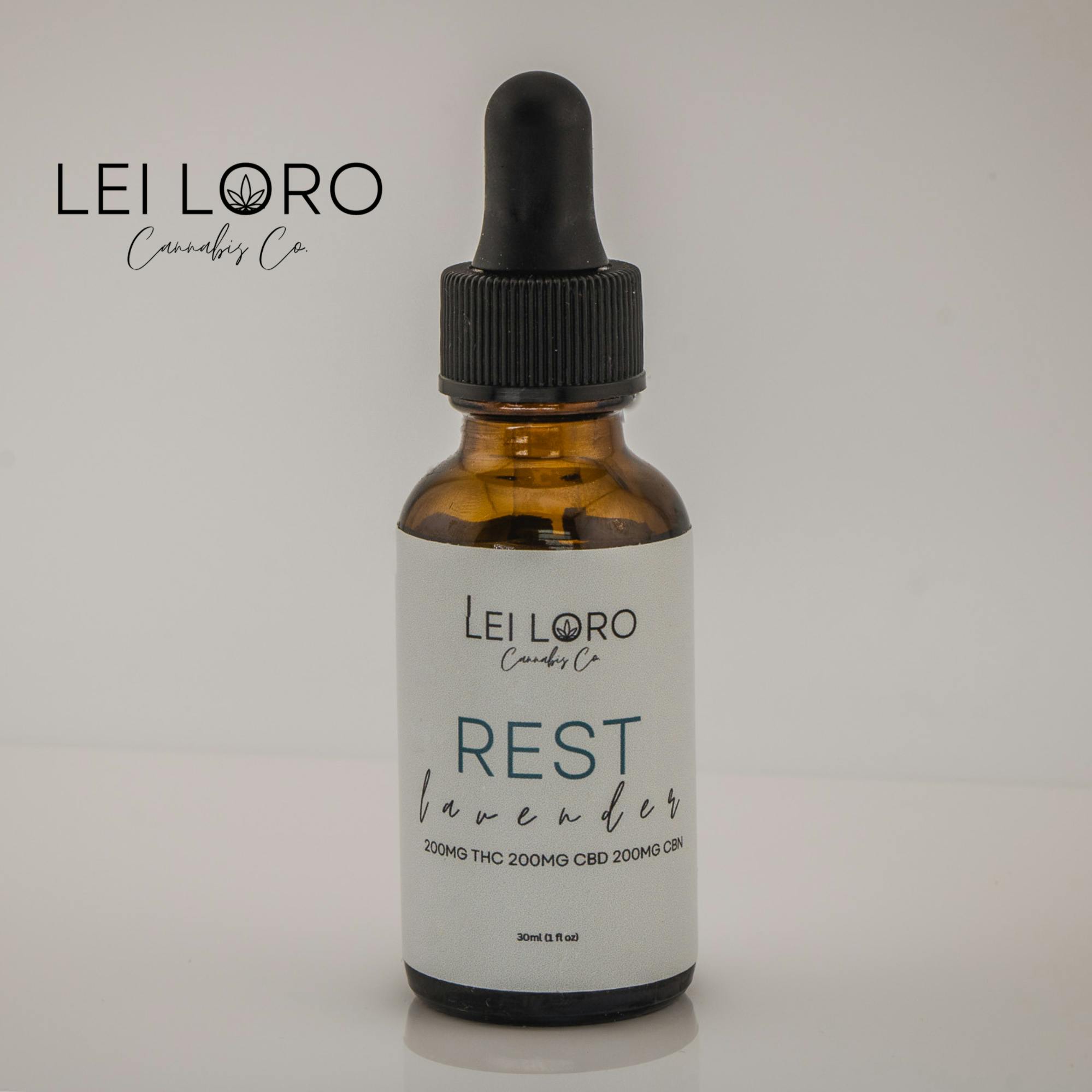 Photograph of product: Lei Loro - Lavender Rest Tincture 1:1:1 TH-oui:CBD:CBN 200mg