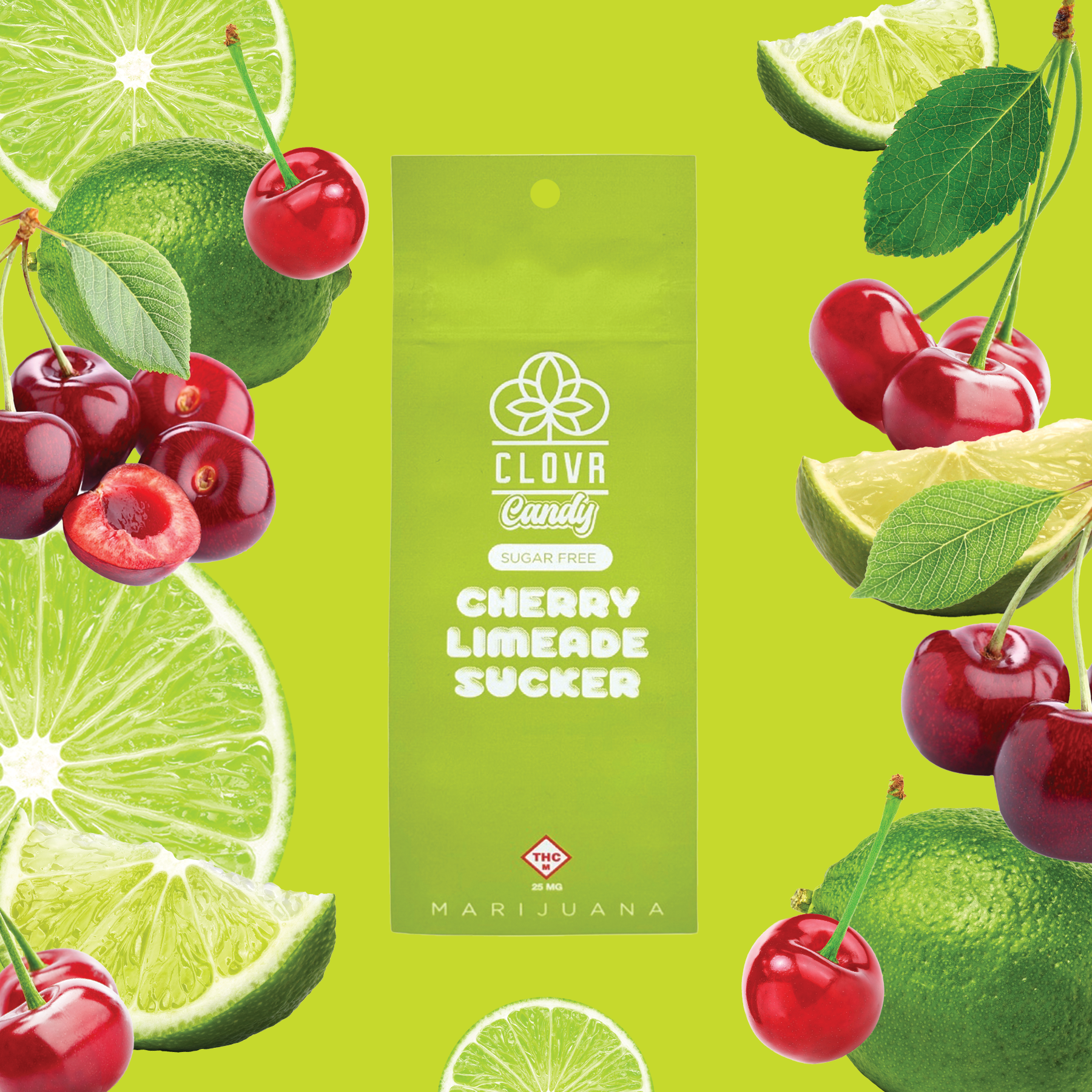 Photograph of product: CLOVR - CANDIES - SUCKER - 25MG - SUGAR FREE CHERRY LIMEADE - HYBRID