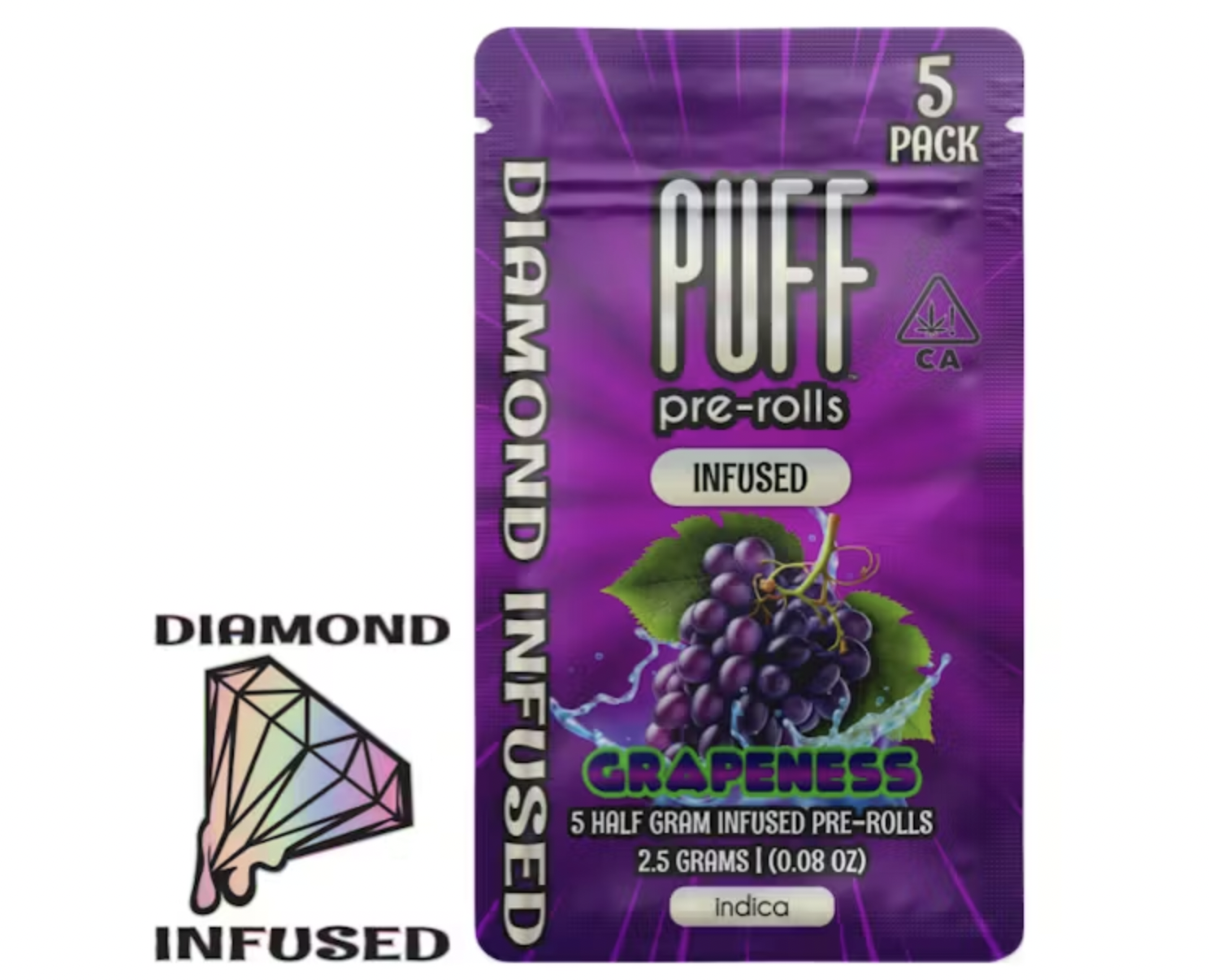 Photograph of product: Grapeness Diamond Infused Pre Roll | 5 Pack