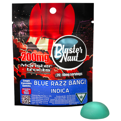 Photograph of product: Monster Xtracts Blue Razz Bang! Oui'd Blasternaut Single Serve Gummy 200mg TH-oui