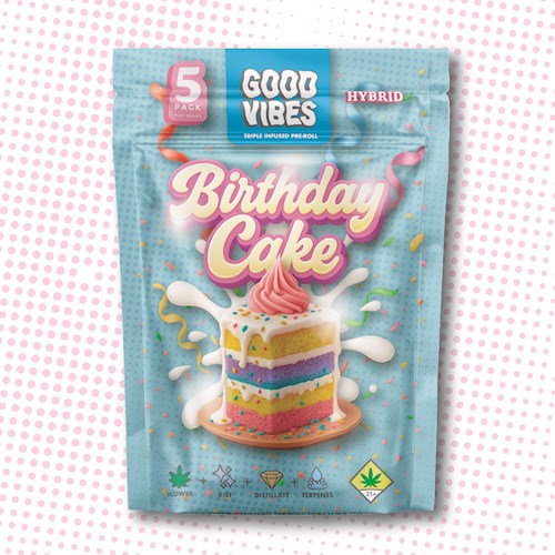 Photograph of product: Good Vibes | Birthday Cake | Triple Infused Pre-Rolls | 5 x 1g