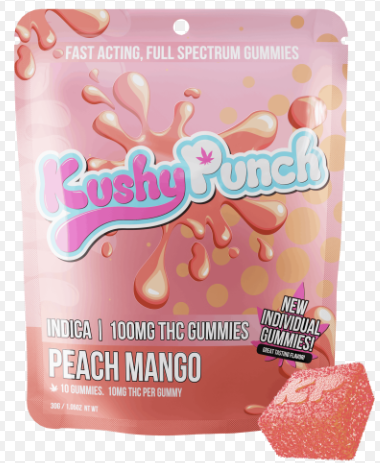 Photograph of product: KUSHY PUNCH 100MG GUMMIES - Oui'd PEACH MANGO