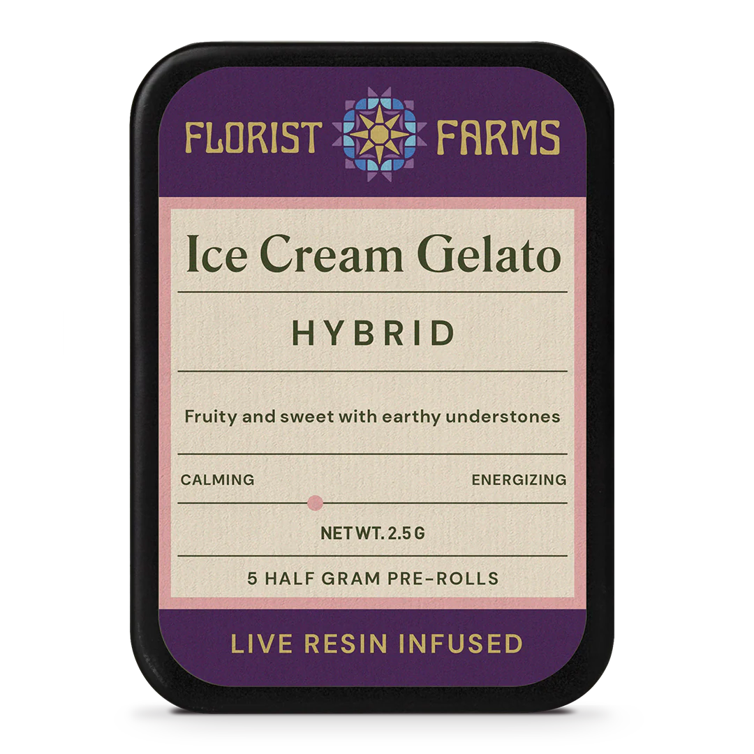 Photograph of product: Florist Farms | Ice Cream Gelato | Live Resin Infused Pre-Roll 5pk | 2.5g