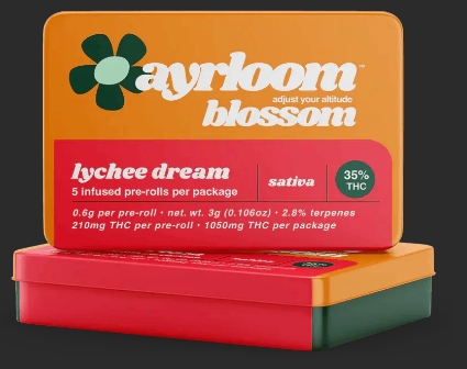 Photograph of product: Ayrloom Blossom Infused Pre-Rolls | 5pk 0.6g | Lychee Dream