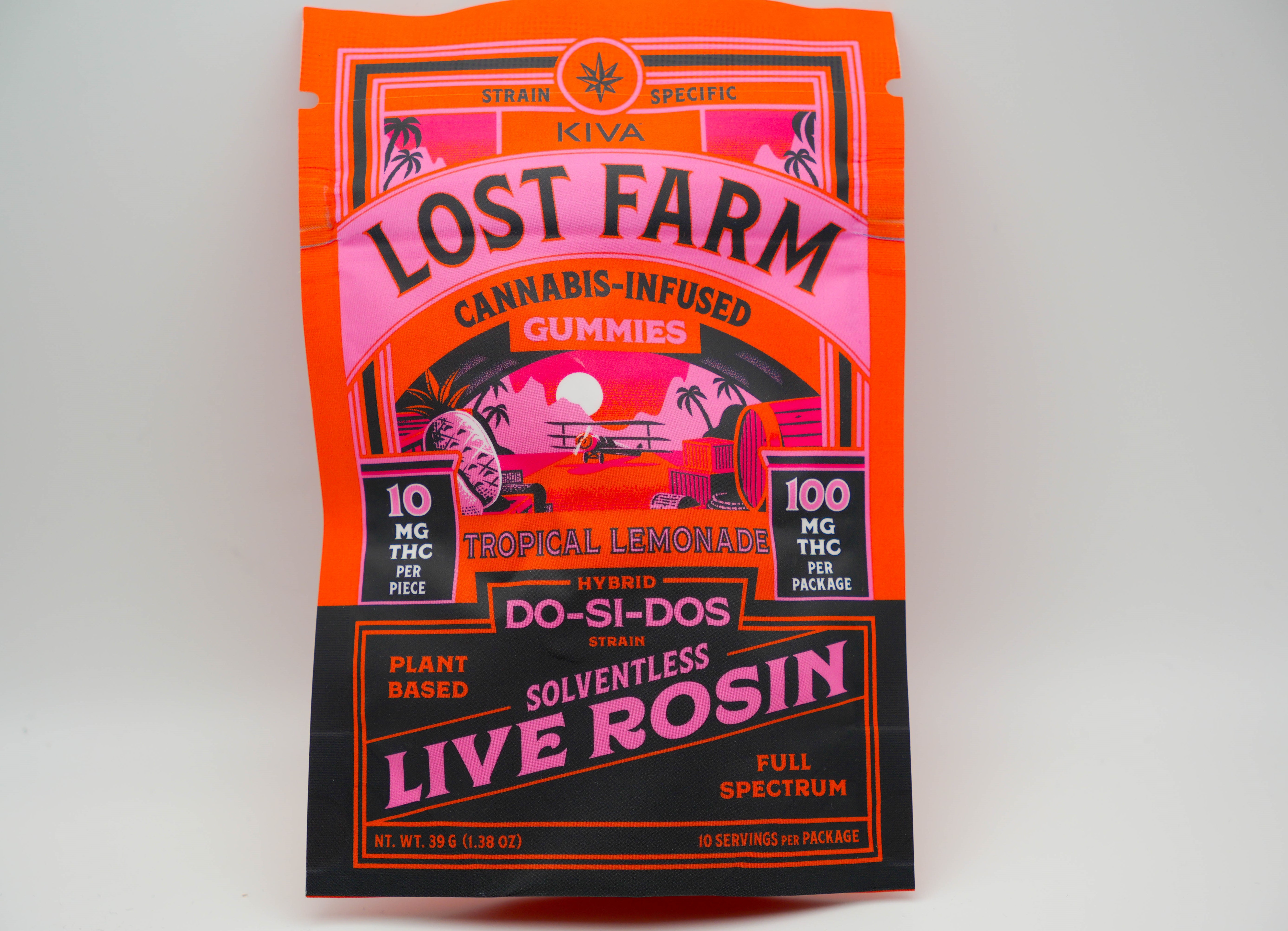 Photograph of product: Kiva | Lost Farm | Tropical Lemonade x Do-Si-Dos | Hybrid | Live Rosin | 10pk Gummies | 100mg