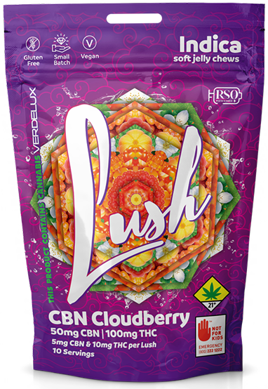 Photograph of product: Cloudberry 2:1 CBN Lush Fruit Chews 150mg | 10pk