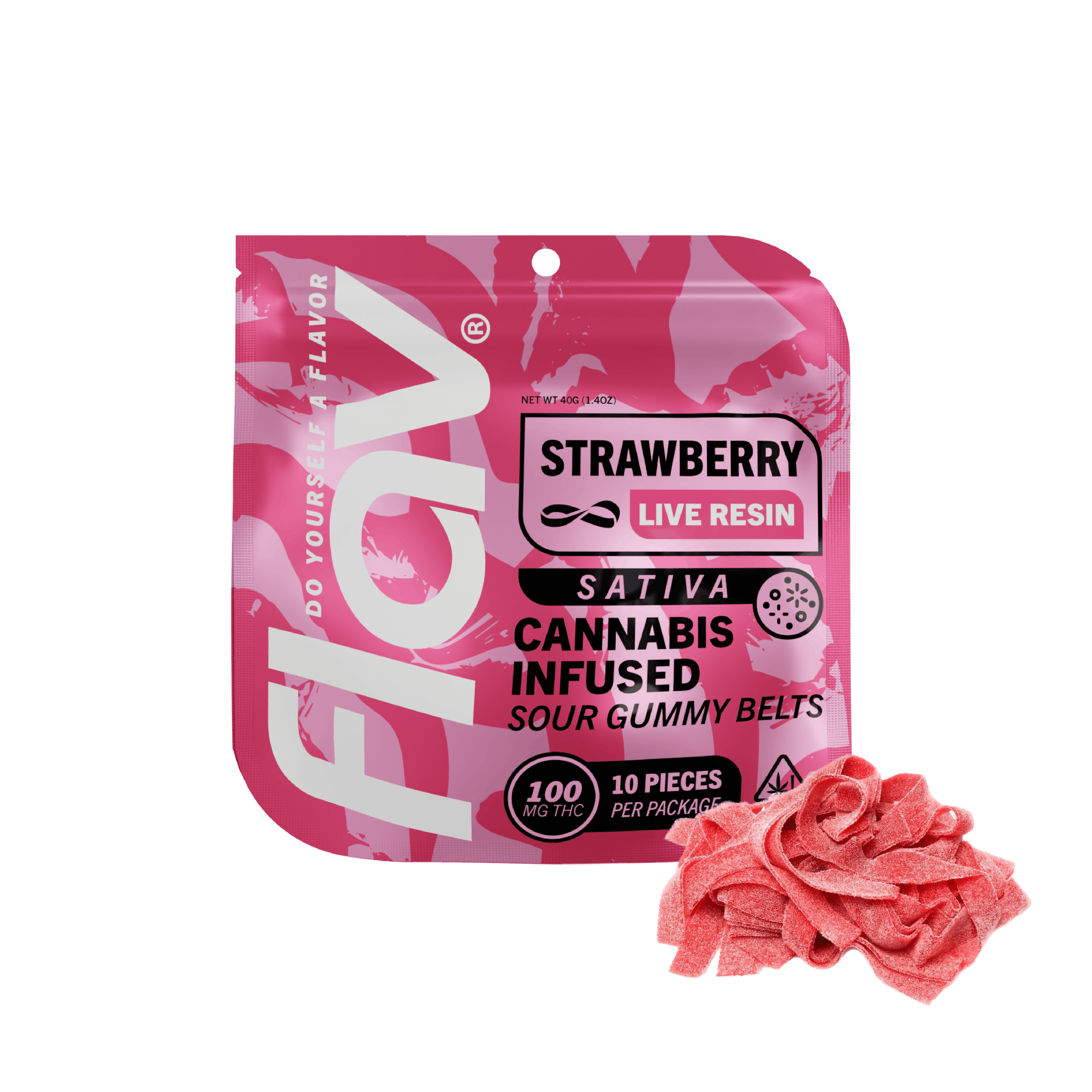 Photograph of product: Strawberry (S) Live Resin Belts 100mg [A21]