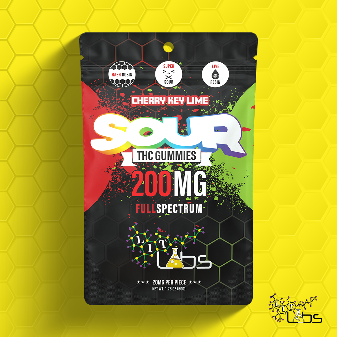 Photograph of product: Lit Labs | Live Resin Gummy | Pineapple Mango Guava Sour | 200mg