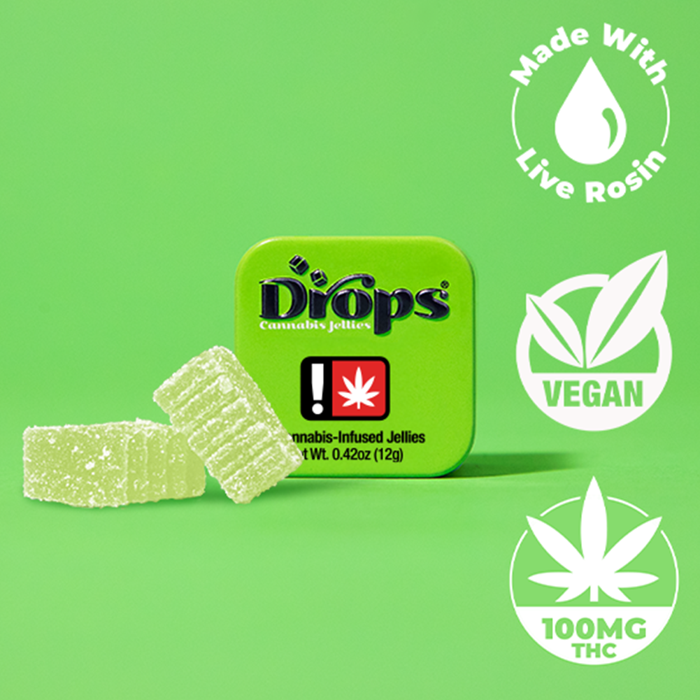 Photograph of product: Drops > 2pc Jellies 100mg > Balanced > Lime