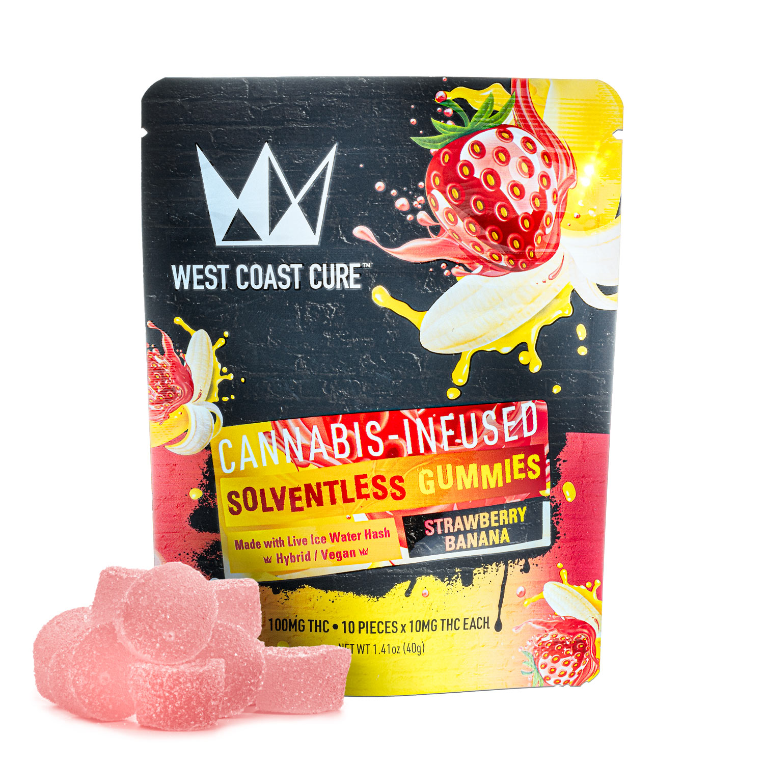 Photograph of product: West Coast Cure | Ice water Hash infused Gummies | Strawberry Banana | 100mg