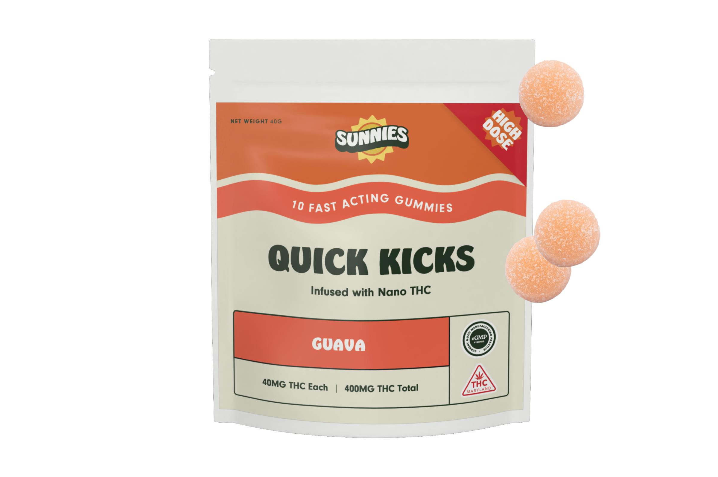 Photograph of product: Guava Quick Kicks Nano Gummies 10mg 10pk | 100mg