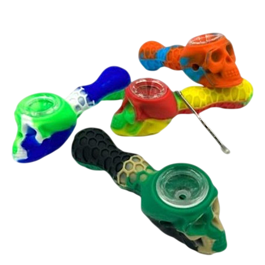 Photograph of product: 5" Silicone Skull Hand Pipe | Assorted Colors