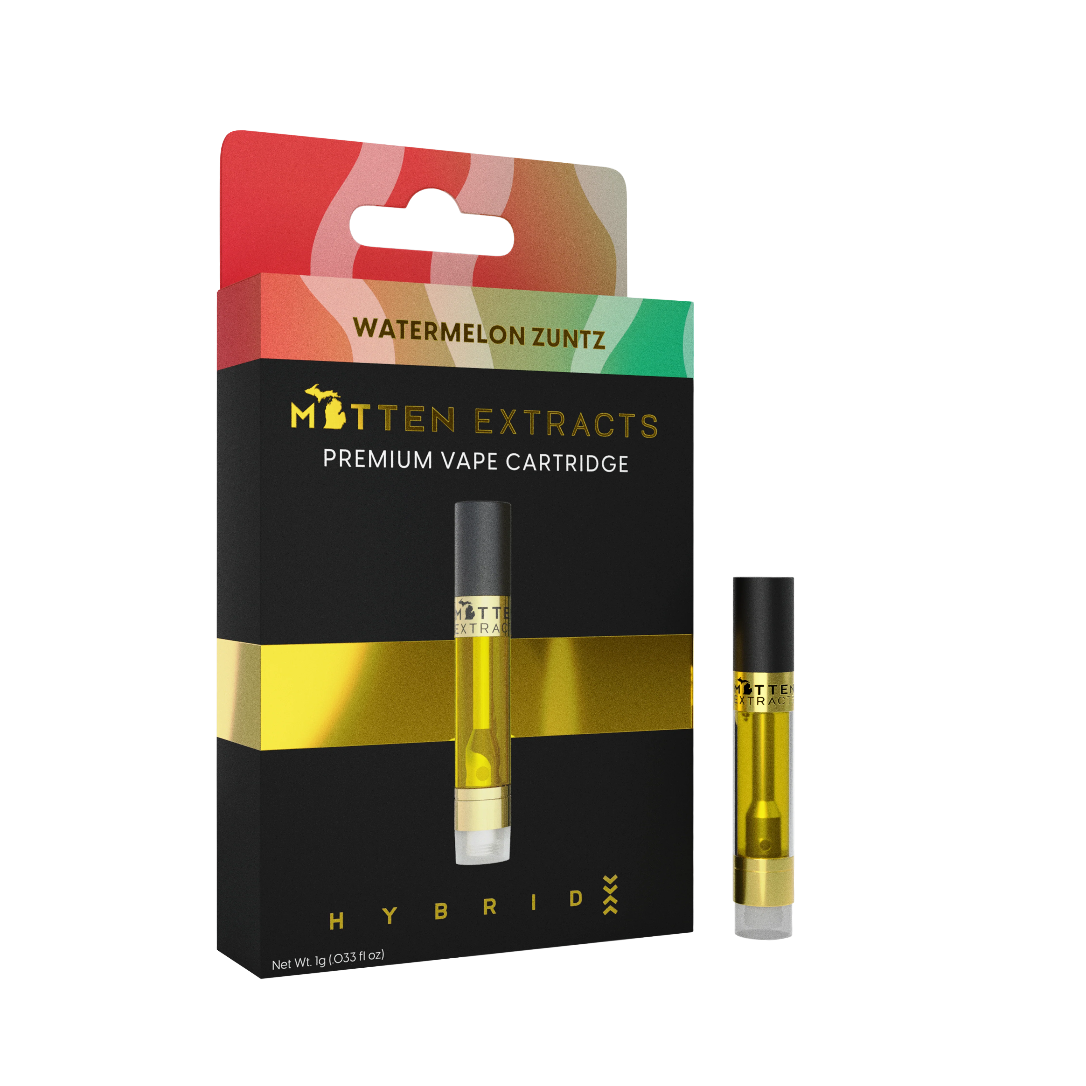 Photograph of product: Vape Cart (510) l Vape Cart (510) l Watermelon Zuntz l Hybrid l Mitten Extracts l Hybrid l Mitten Extracts