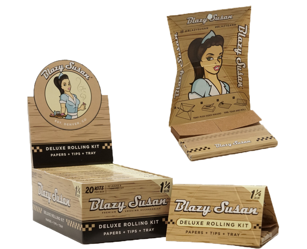 Photograph of product: Blazy Susan Premium Unbleached Rolling Papers | King Size Slim | 50 per pack