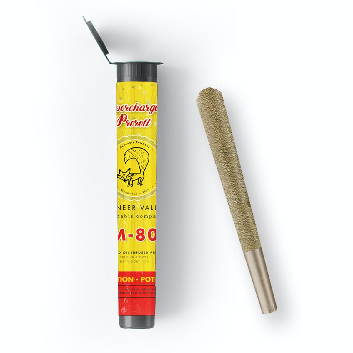 Photograph of product: M80 - Tropical Trainwreck Distillate & Kief Infused Preroll (1g)