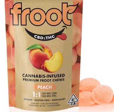 Photograph of product: Froot Gummies Peach CBD 1:1 100mg