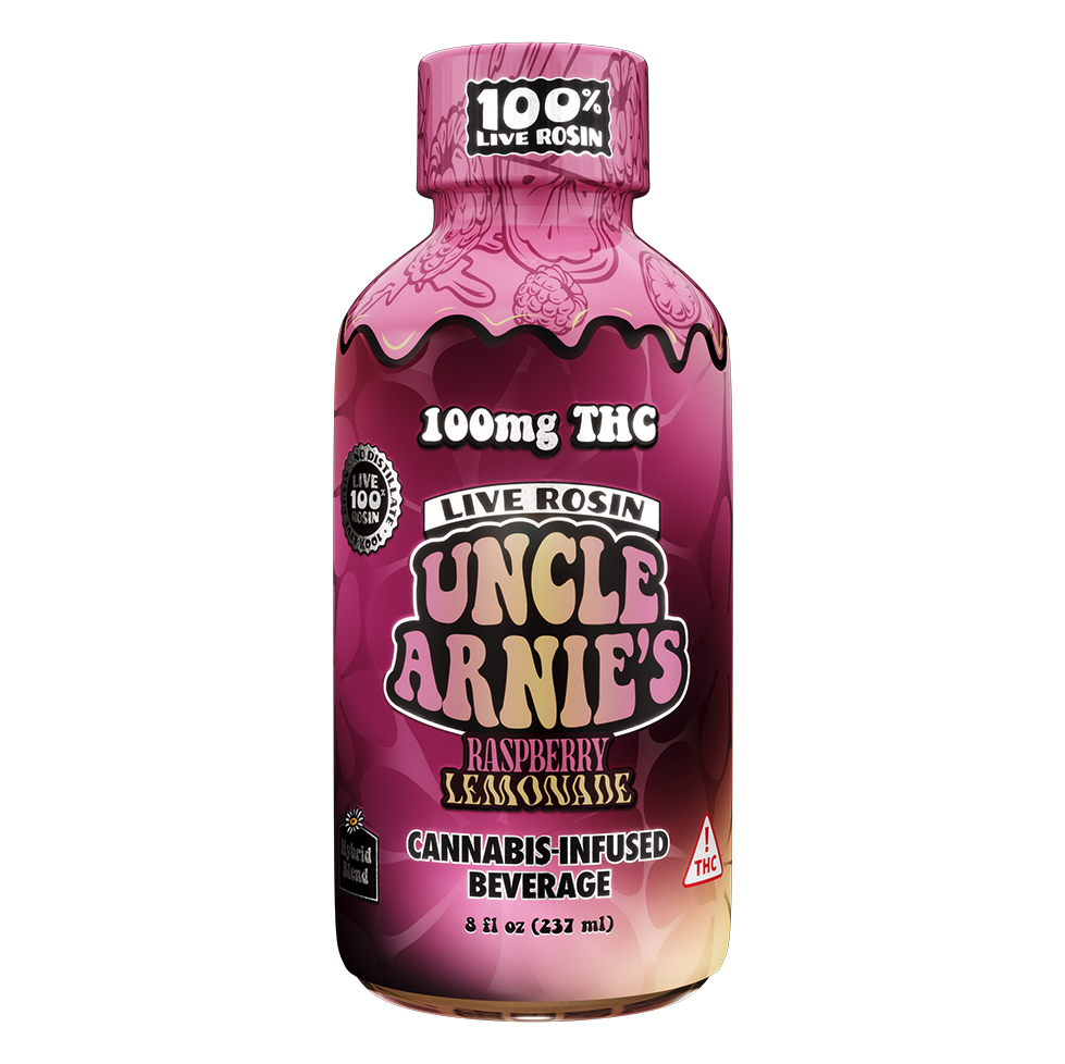 Photograph of product: UNCLE ARNIE'S RASPBERRY LEMONADE LIVE ROSIN JUICE 100MG