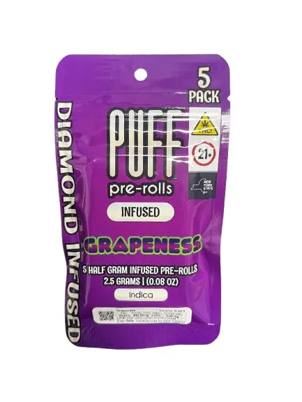Photograph of product: Puff | Grapeness Diamond | Infused Preroll | 5pk