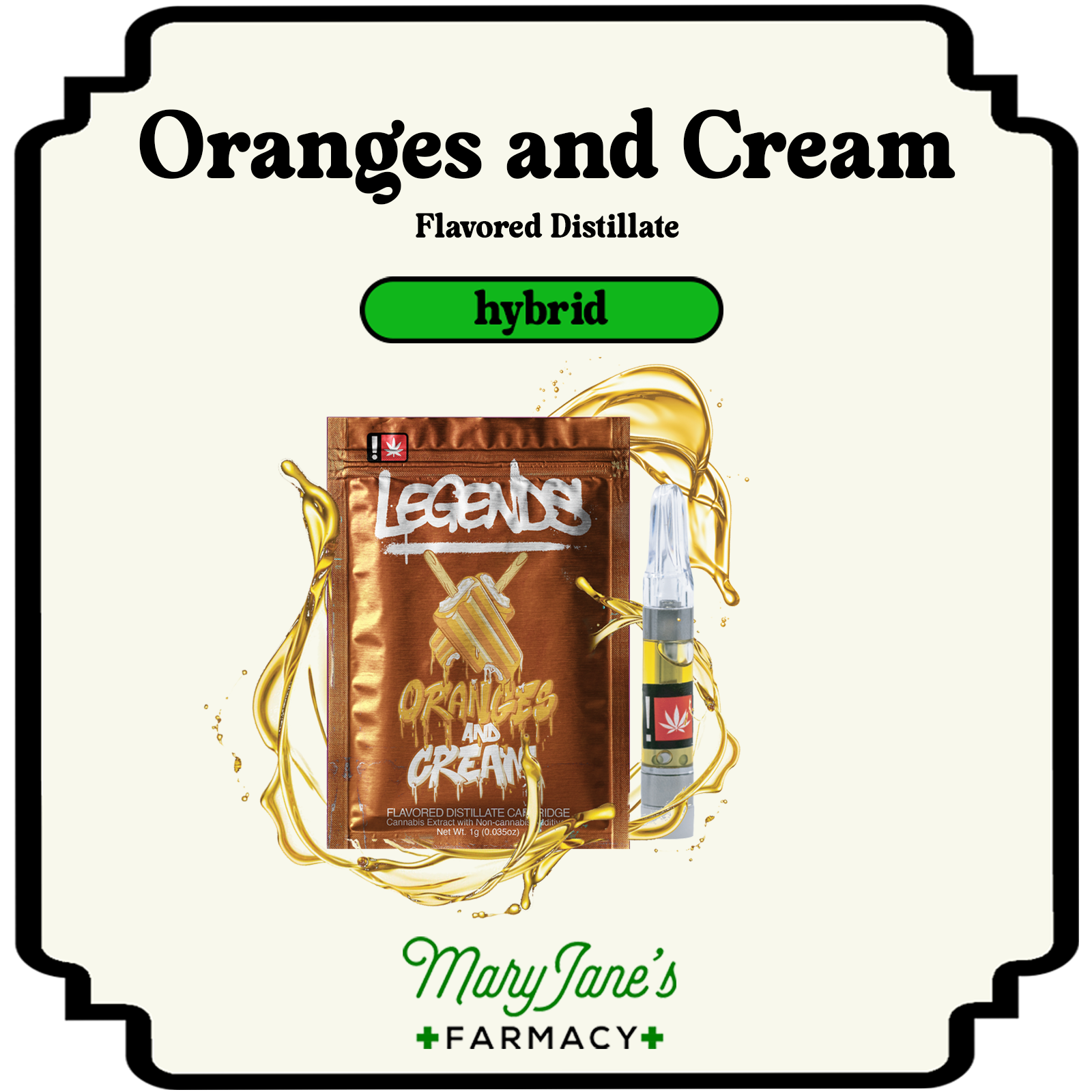 Photograph of product: Oranges N Cream Flavored Distillate Cartridge | 1g