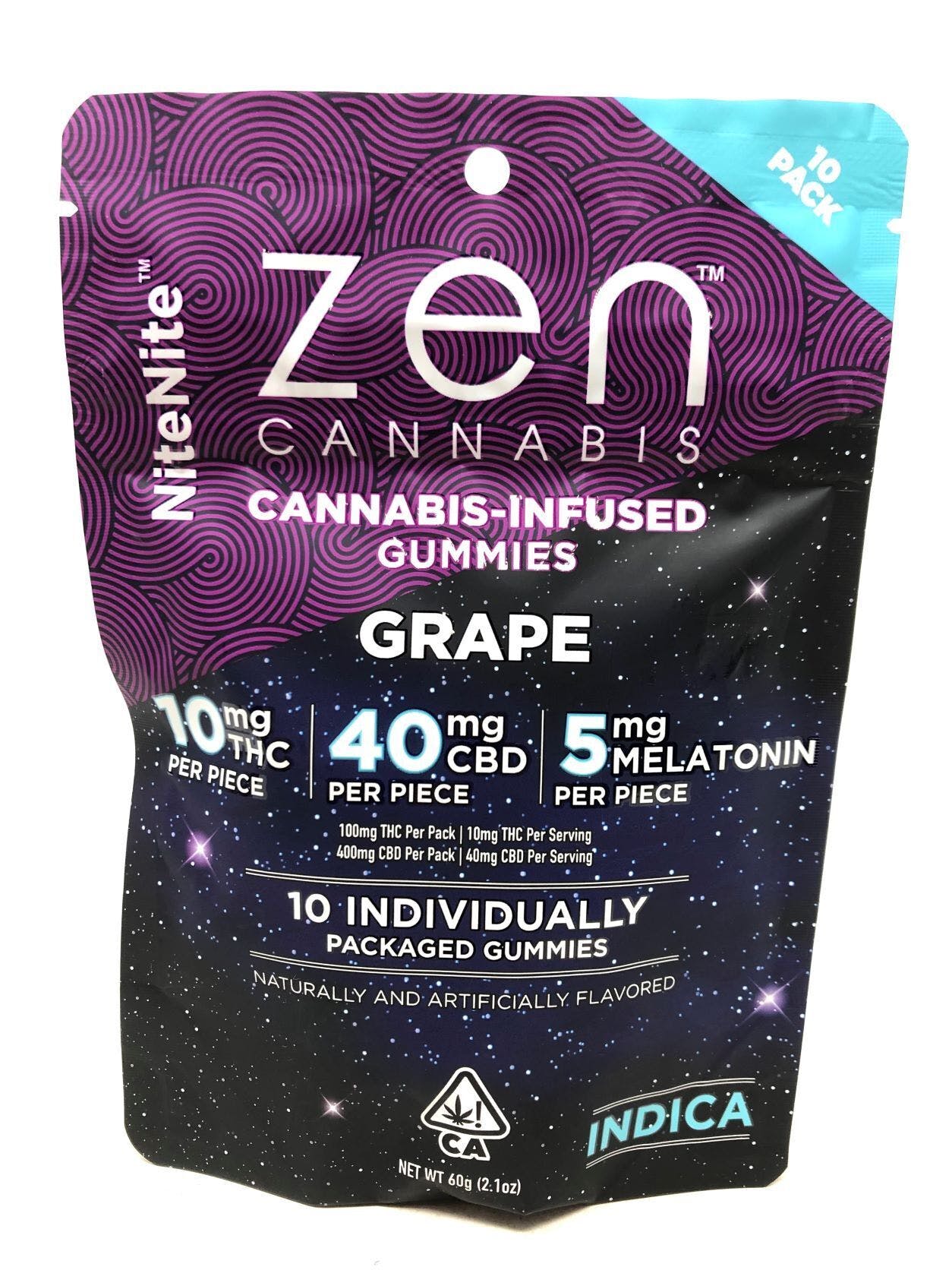 Photograph of product: ZEN MELATONIN 2:8:1 NITE-NITE GRAPE Oui'd GUMMIES 10