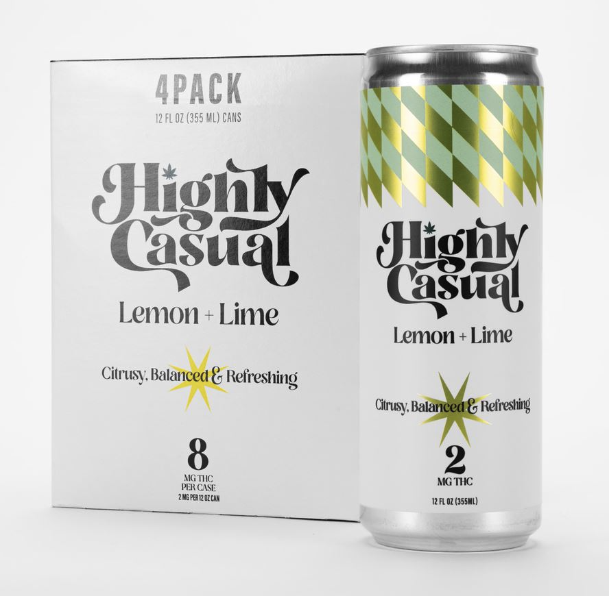 Photograph of product: Highly Casual 5mg Seltzer - Lemon + Lime 4pk