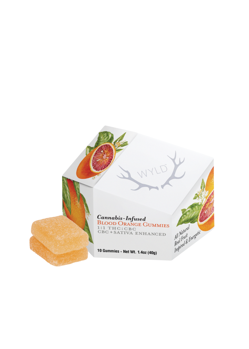 Photograph of product: Wyld Blood Orange 1:1 TH-oui:CBC Gummies 10mg 10pk