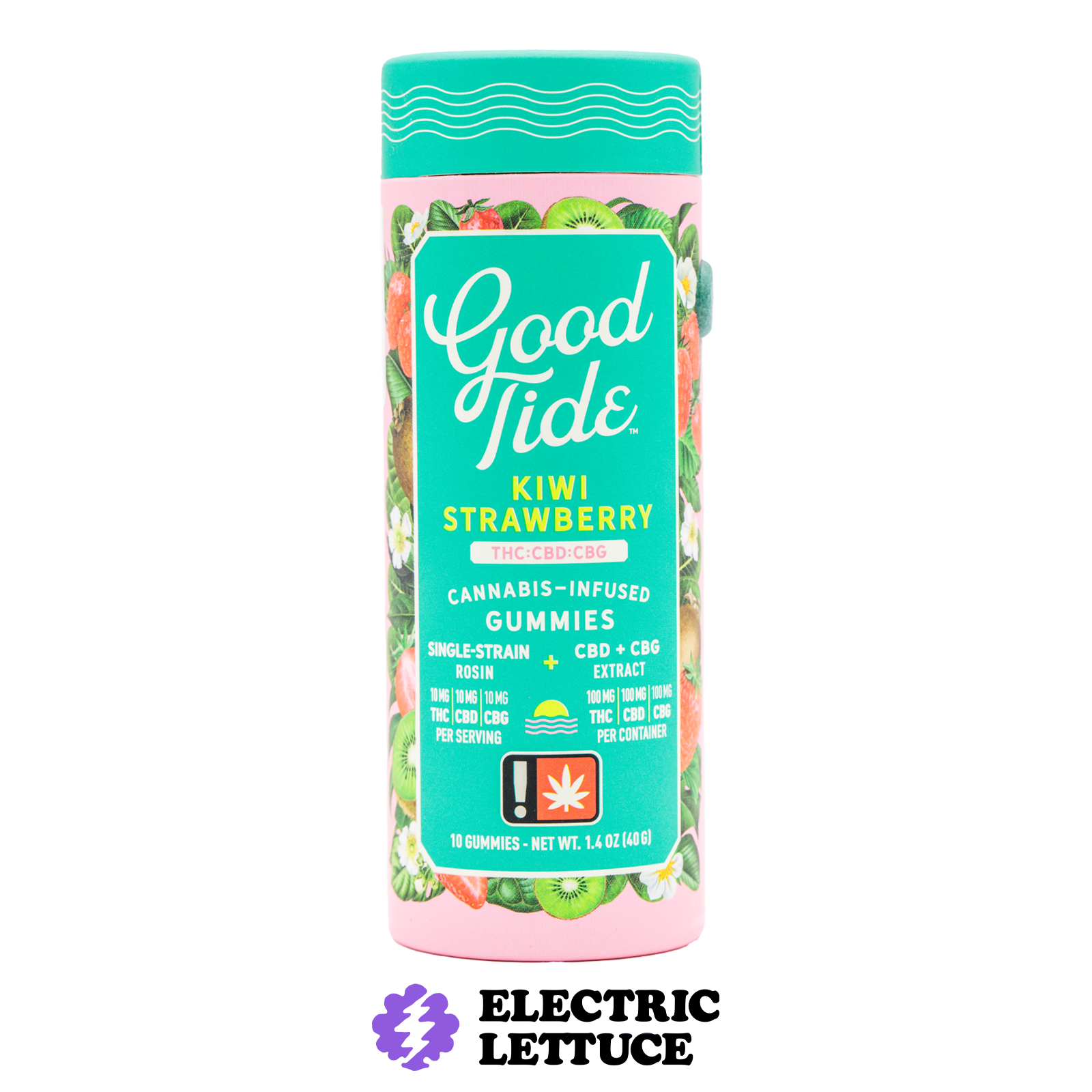 Photograph of product: Good Tides Kiwi Strawberry TH-oui : CBD : CBG Solventless au chocolat Gummies 100mg