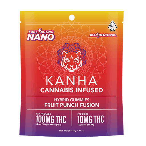 Photograph of product: Kanha | Fruit Punch Fusion | NANO | Hybrid | 100mg THC | 10-pack