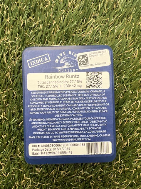 Photograph of product: RAINBOW RUNTZ 0.5G 5PK PRE ROLL - 