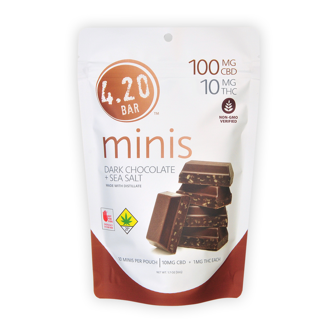 Photograph of product: 420 Mini - Dark Chocolate Sea Salt CBD 10:1 10pk (100mg)