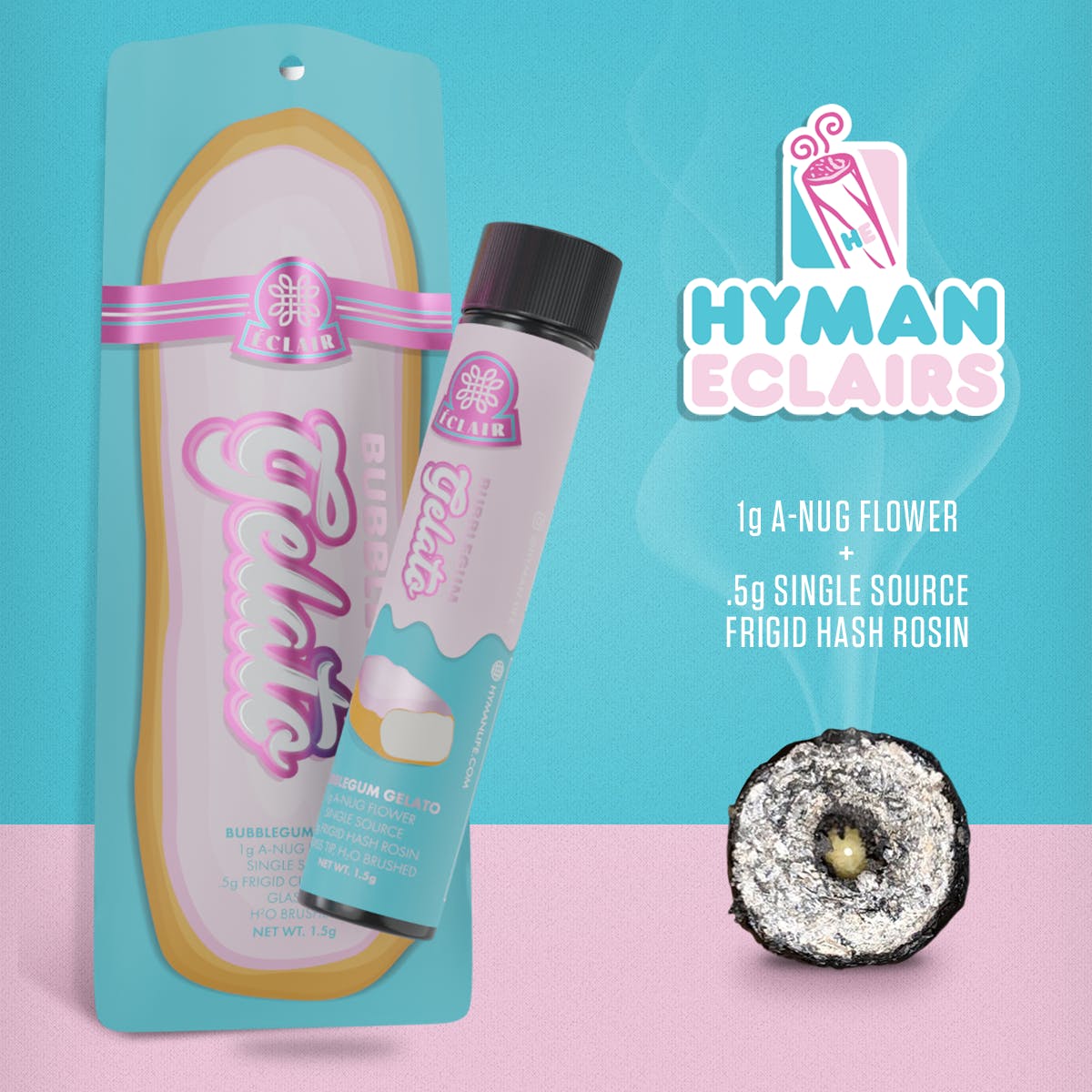 Photograph of product: Hyman Oui'd au chocolat Rosin Eclair Pre-Roll | Bubblegum Gelato