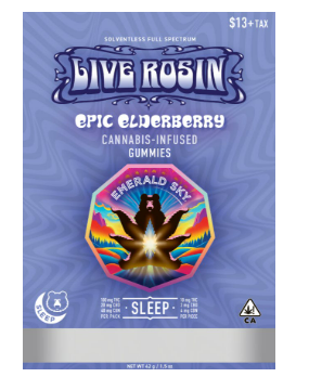 Photograph of product: Emerald Sky Live Rosin Gummies 10ct 100mg Sleep Epic Elderberry 10:2:4 TH-oui/CBD/CBN