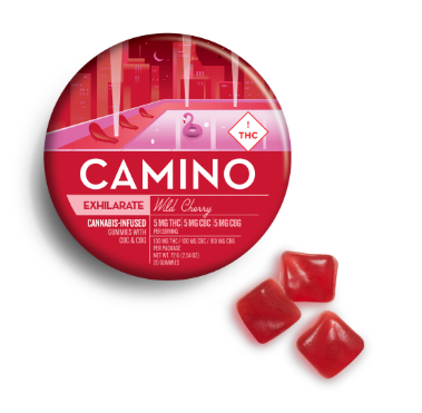 Photograph of product: Camino Wild Cherry Exhilarate 1:1:1 TH-oui/CBC/CBG (20pk 100mg)