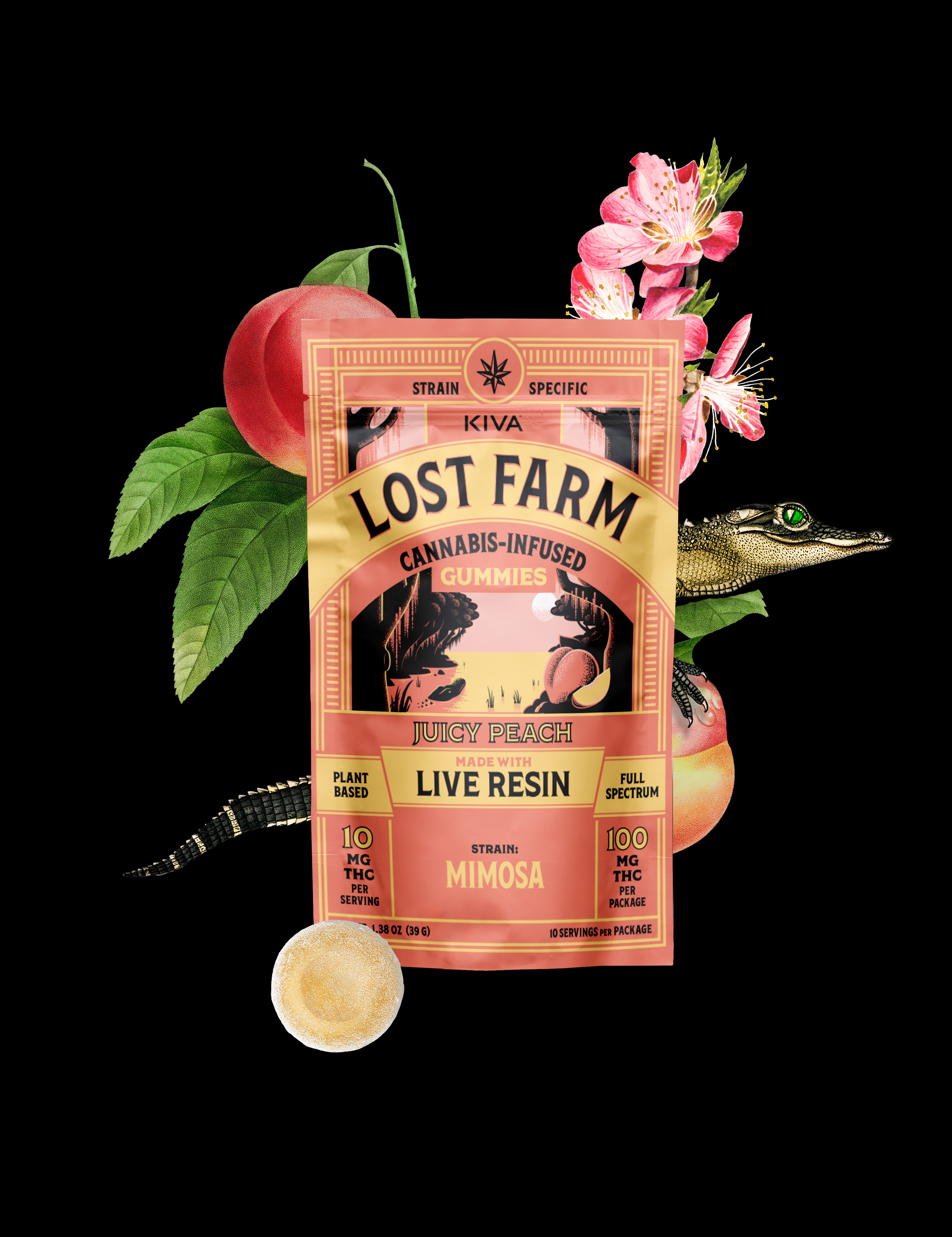 Photograph of product: Lost Farms - Juicy Peach / Mimosa - 10ct Live Resin Gummies