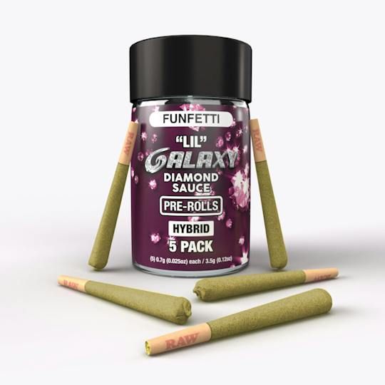 Photograph of product: D. Galaxy 5 x .7g LIL Diamond Sauce Infused Pre Rolls - Funfetti (H) - 