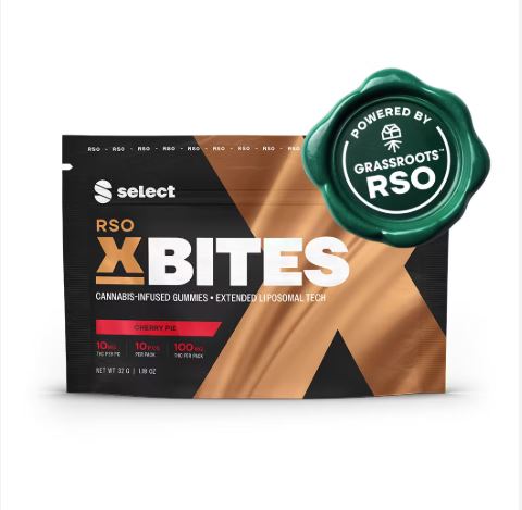 Photograph of product: Select: X-Bites RSO | Cherry Pie | 100mg TH-oui | 10pk