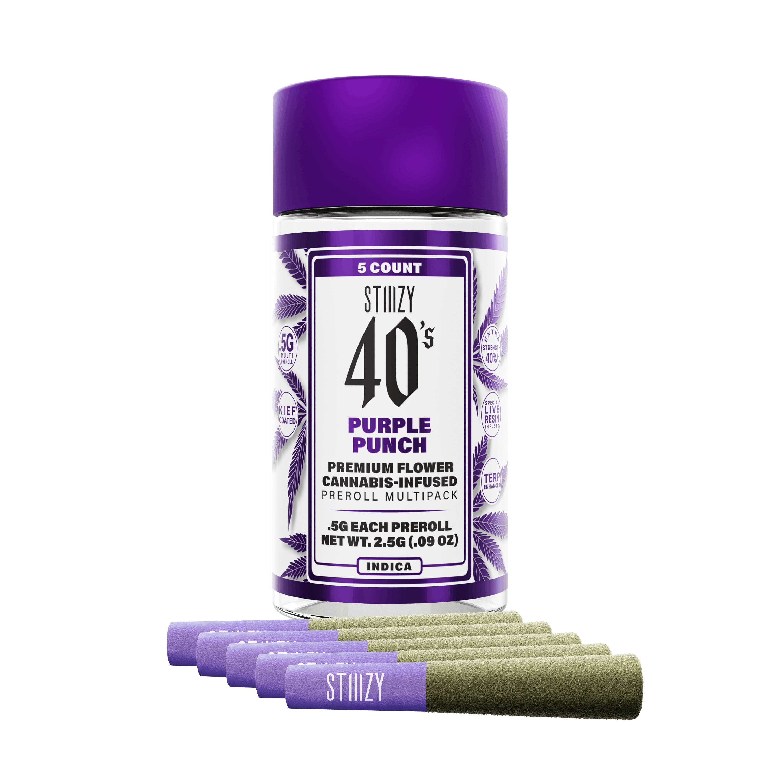 Photograph of product: Purple Punch 40's Infused Pre-Roll 0.5g 5-pack | 2.5g