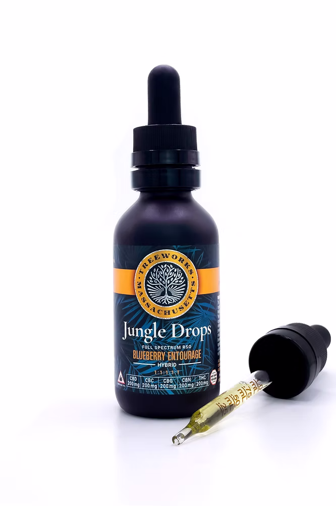 Photograph of product: Treeworks | Jungle Drops | Hybrid | 1000mg TAC [200mg CBD | 200mg CBC | 200mg CBG | 200mg CBN | 200mg TH-oui]
