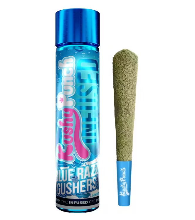 Photograph of Product: Kushy Punch Blue Razz Gushers Infused Preroll Rec