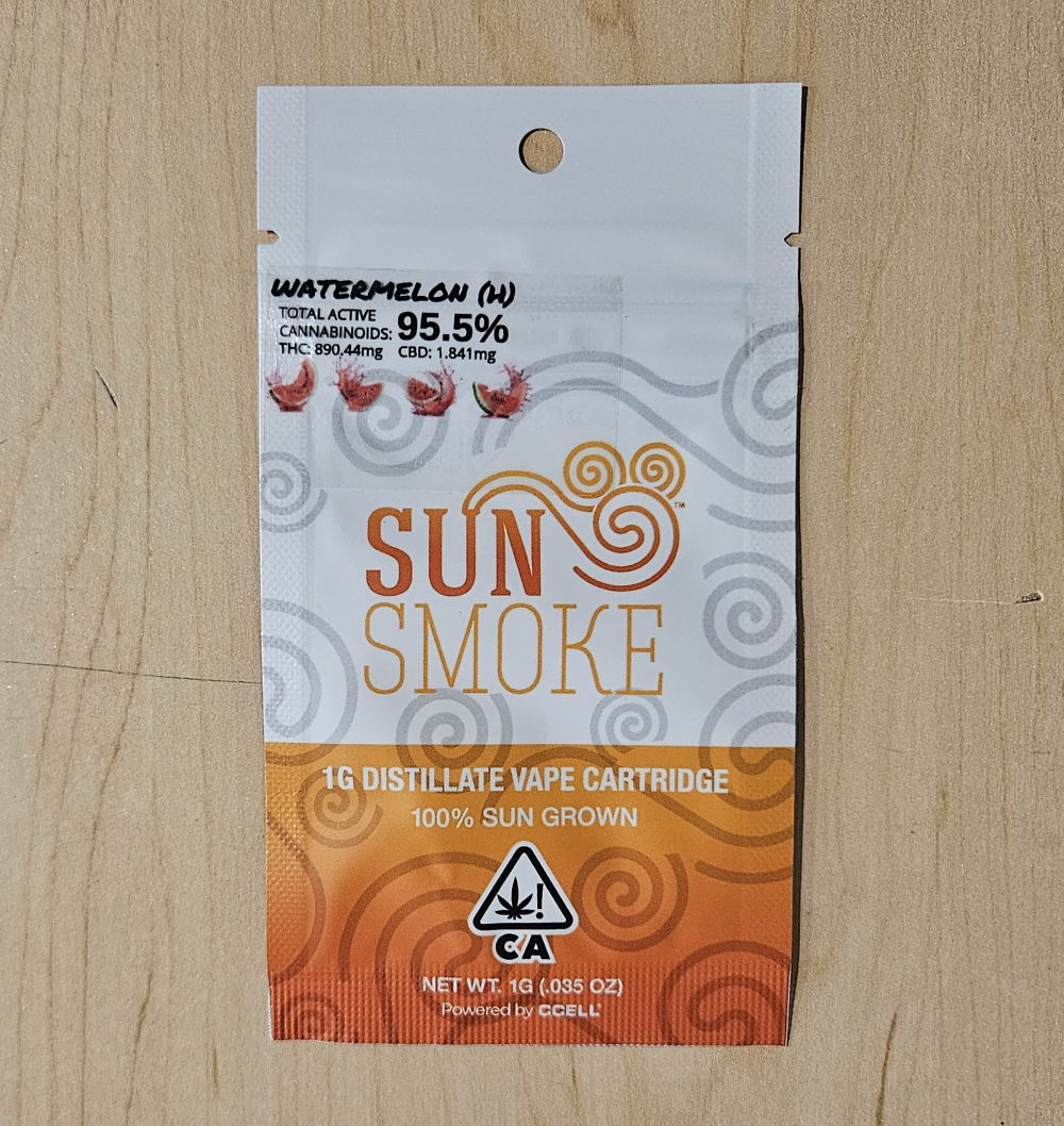 Photograph of product: SunSmoke Watermelon Hybrid Distillate Vape Cart, 1g
