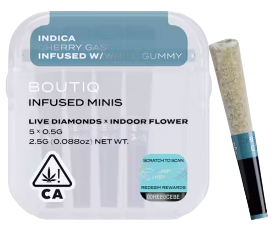 Photograph of product: CHERRY GAS X WHITE GUMMY (I)  5PK DIAMOND INFUSED PREROLLS