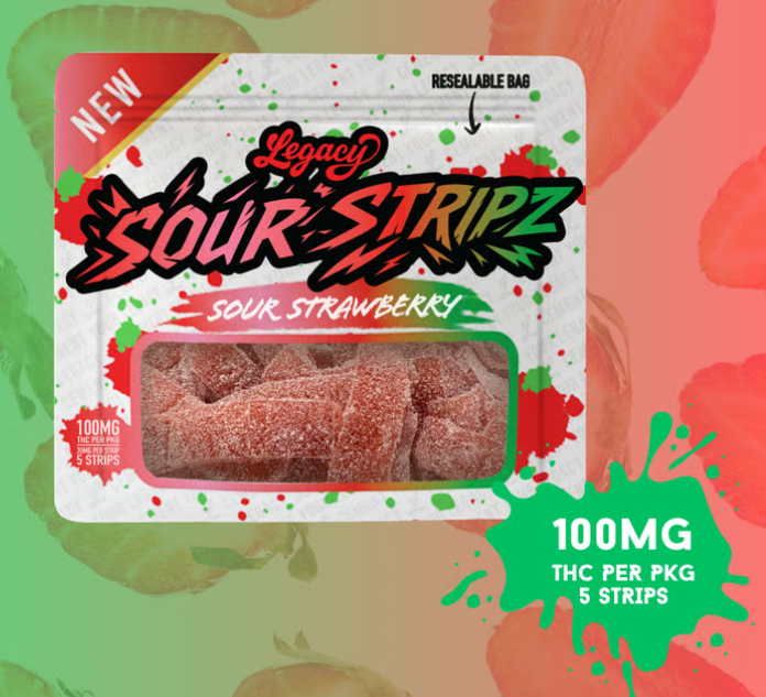 Photograph of product: Strawberry Sour Stripz | 5pk 100mg