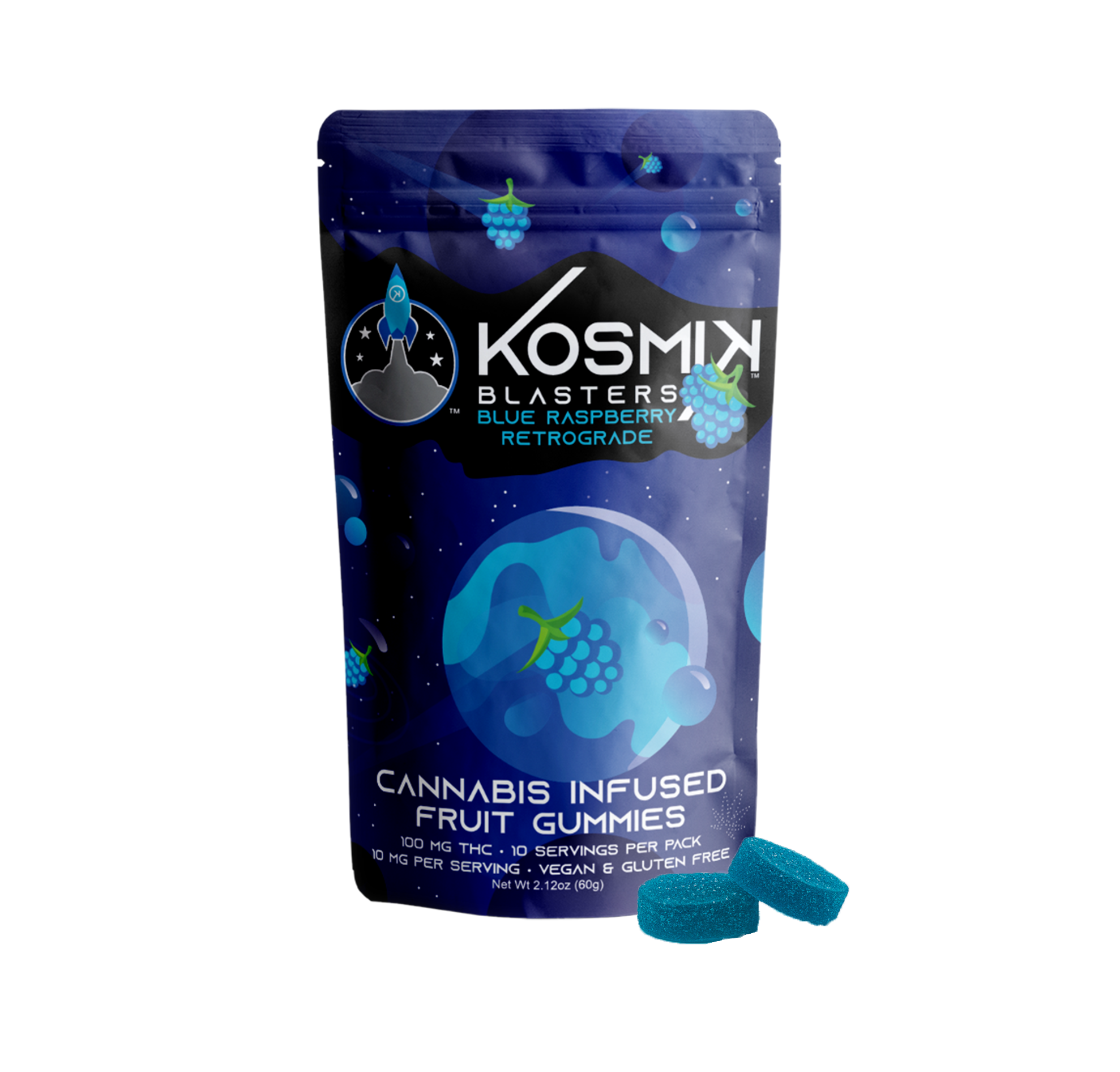 Photograph of product: Kosmik-100mg Gummy-Blue Raspberry Retrograde