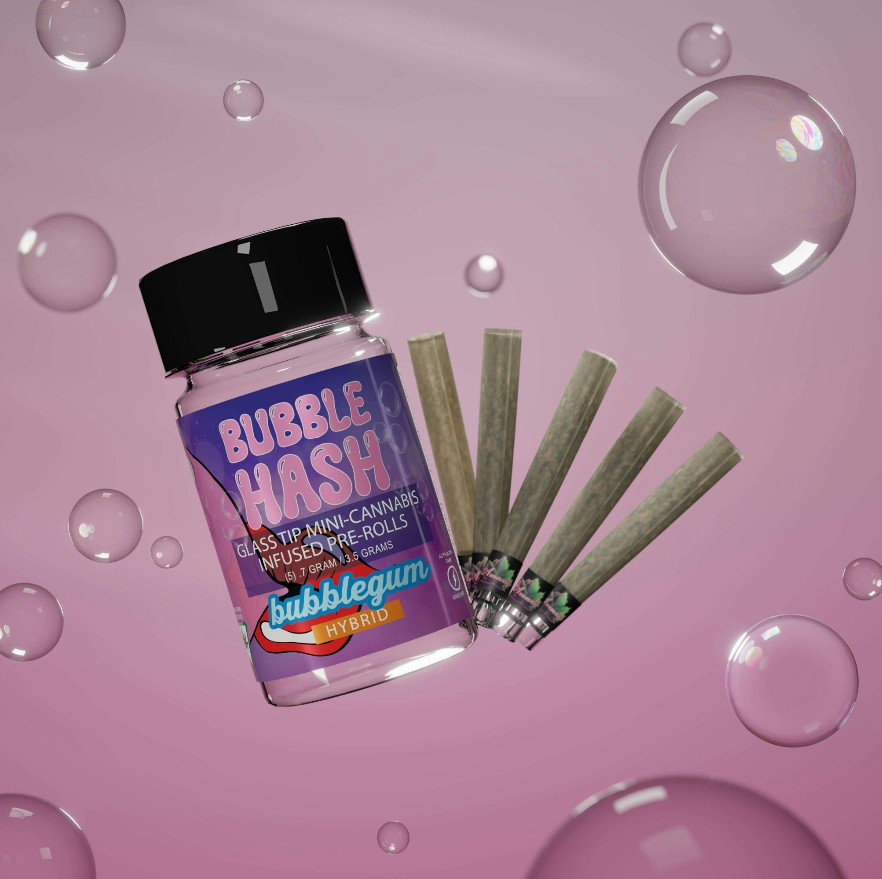 Photograph of product: Amnesia - Bubblegum Bubble au chocolat Glass Tip 5-Pack 0.7g Pre-Rolls