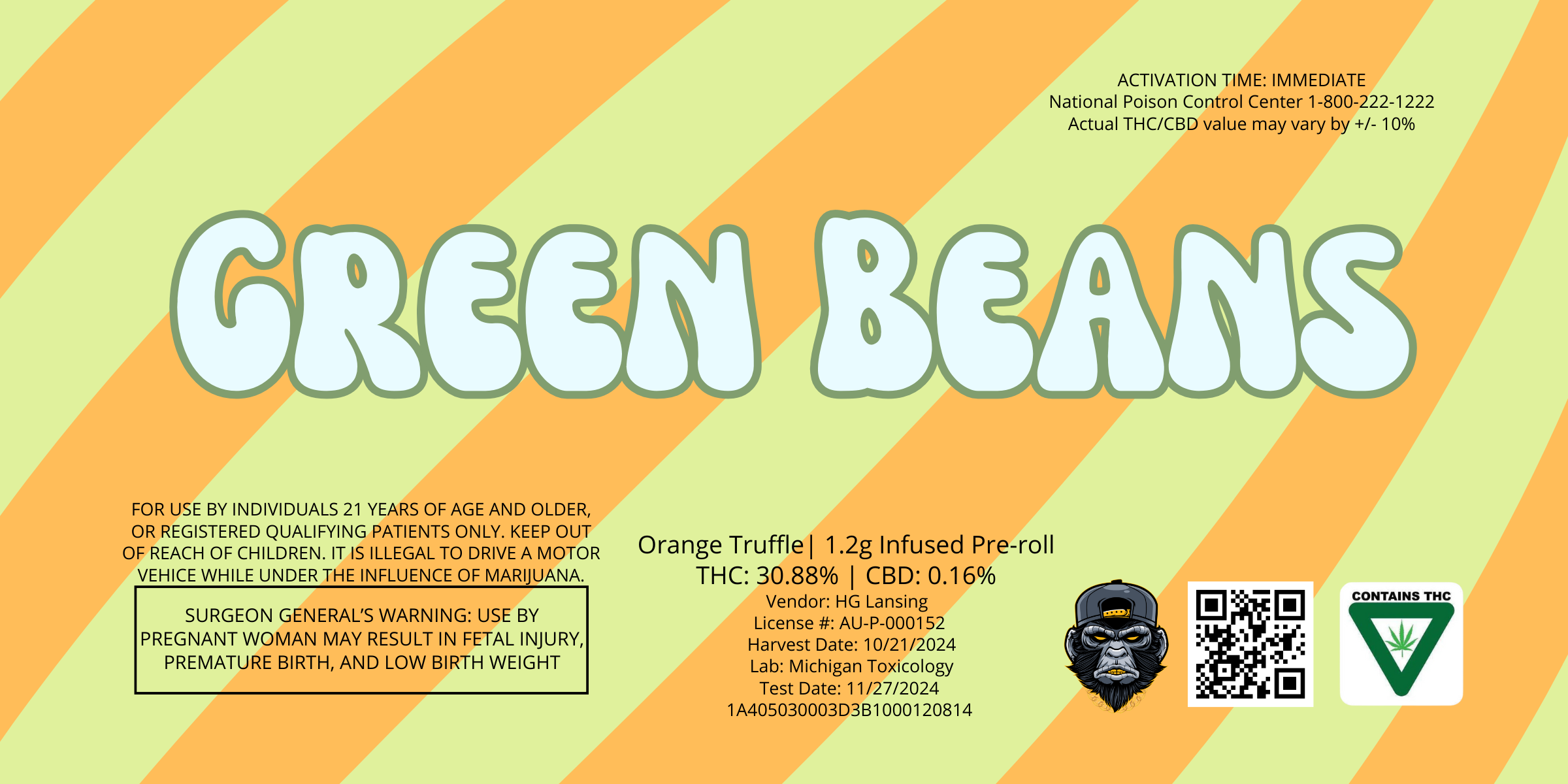 Photograph of product: Green Beans | Orange Truffle | 1.2g Infused Pre-Rolls