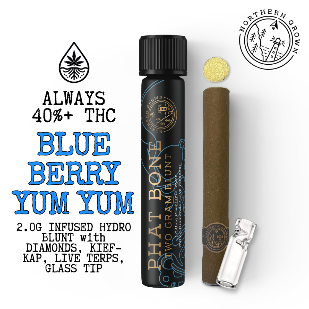 Photograph of product: Blueberry Yum Yum (I) Phat Bone Infused Cannagar | Pre Rolls | 2g